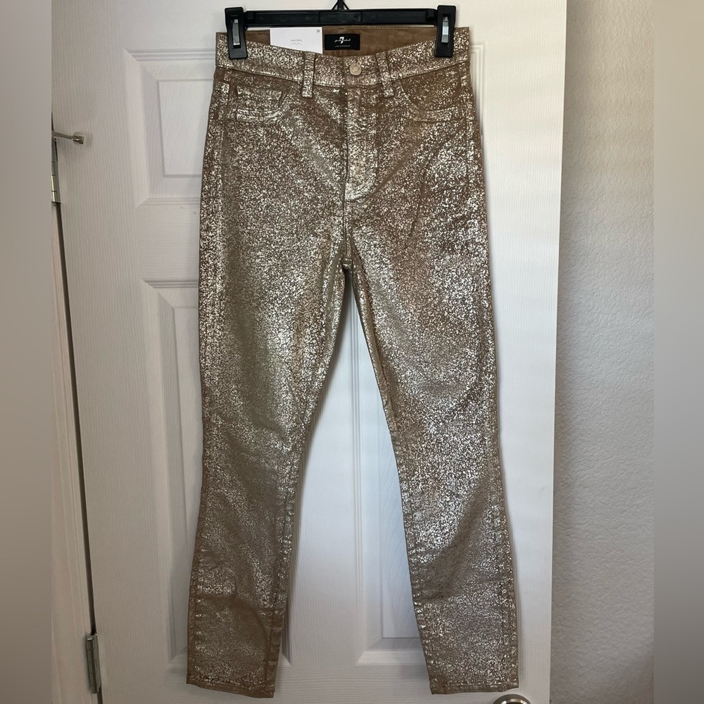 NWT 7 For All Mankind Gold Shimmer Textured Pants - Picture 5 of 8